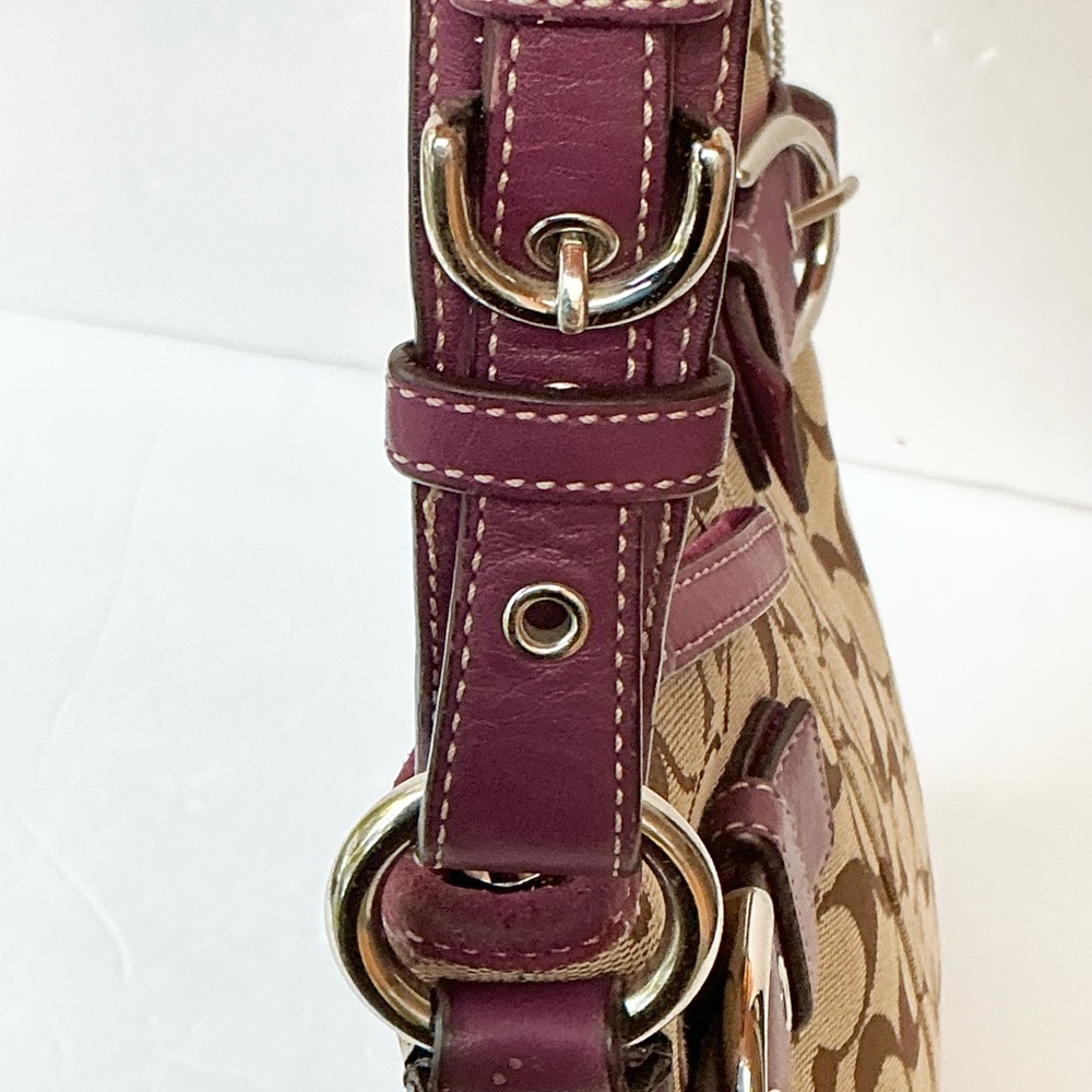 Coach Tan Signature Canvas Crossbody with Plum Leather Trim - Picture 2 of 6